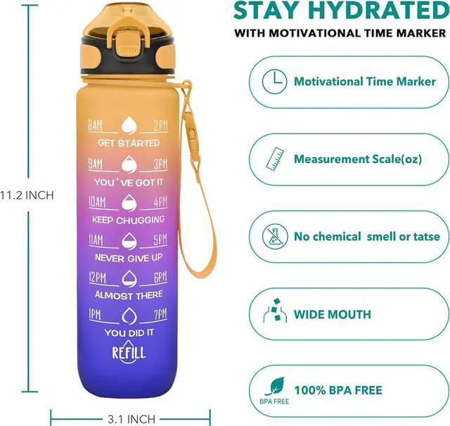 Alt view image 2 of 6 - Enerbone 32 oz Water Bottle with Times to Drink and Straw, Motivational Drinking Water Bottles with Carrying Strap, Leakproof BPA & Toxic Free, Ensure You Drink Enough Water for Fitness Gym Outdoor