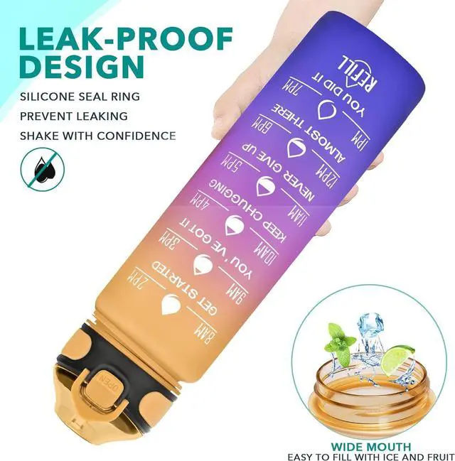 Alt view image 4 of 6 - Enerbone 32 oz Water Bottle with Times to Drink and Straw, Motivational Drinking Water Bottles with Carrying Strap, Leakproof BPA & Toxic Free, Ensure You Drink Enough Water for Fitness Gym Outdoor