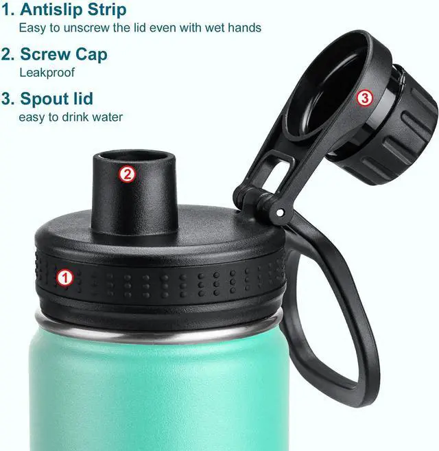 Alt view image 6 of 7 - koodee Water Bottle for School 2 Pack 12 oz Stainless Steel Vacuum Insulated Wide Mouth Sports Water Bottle with Leakproof Spout Lid (Fuchsia Red-Teal)