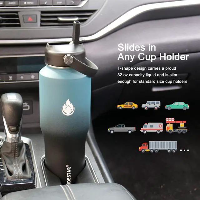 Alt view image 2 of 7 - SENDESTAR Water Bottle 32oz,2 Lids(Straw lid),Wide Mouth Stainless Steel Vacuum Insulated Double Wall Keep Liquids Cold or Hot All Day,Sweat Proof Sport Design,Fit Car Cup Holder(Dark blue&Balck)