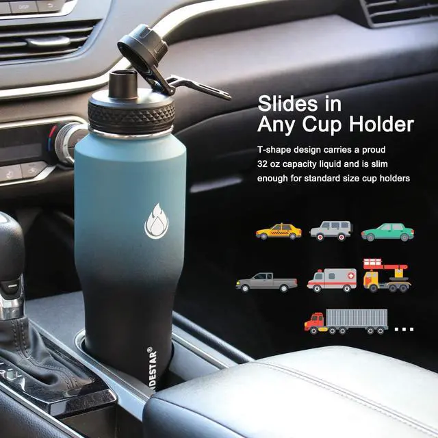 Alt view image 3 of 7 - SENDESTAR Water Bottle 32oz,2 Lids(Straw lid),Wide Mouth Stainless Steel Vacuum Insulated Double Wall Keep Liquids Cold or Hot All Day,Sweat Proof Sport Design,Fit Car Cup Holder(Dark blue&Balck)