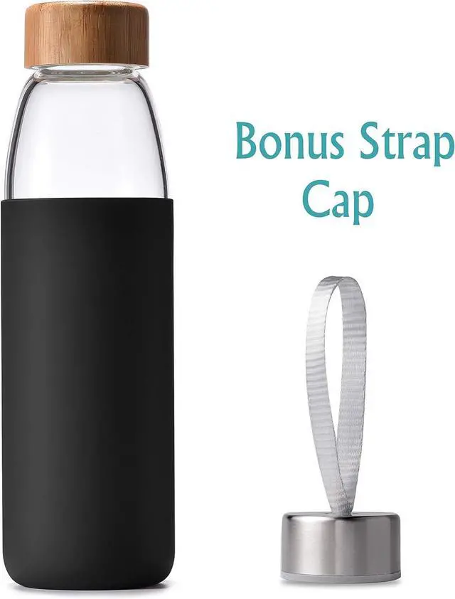 Alt view image 2 of 6 - veegoal 18 Oz Borosilicate Glass Water Bottles with Bamboo Lid, BPA-FREE, Non-Slip Silicone Sleeve, and Stainless Steel Leak Proof Lid - Reusable Glass Bottle for Men and Women
