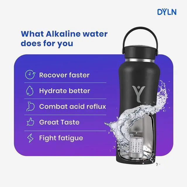 Alt view image 3 of 7 - DYLN Alkaline Water Bottle | Portable Hydrogen Water Bottle Creates Hydrogen-Rich Water up to 9.5 pH | Vacuum Insulated Stainless Steel Keeps Water Cold for 24 Hours