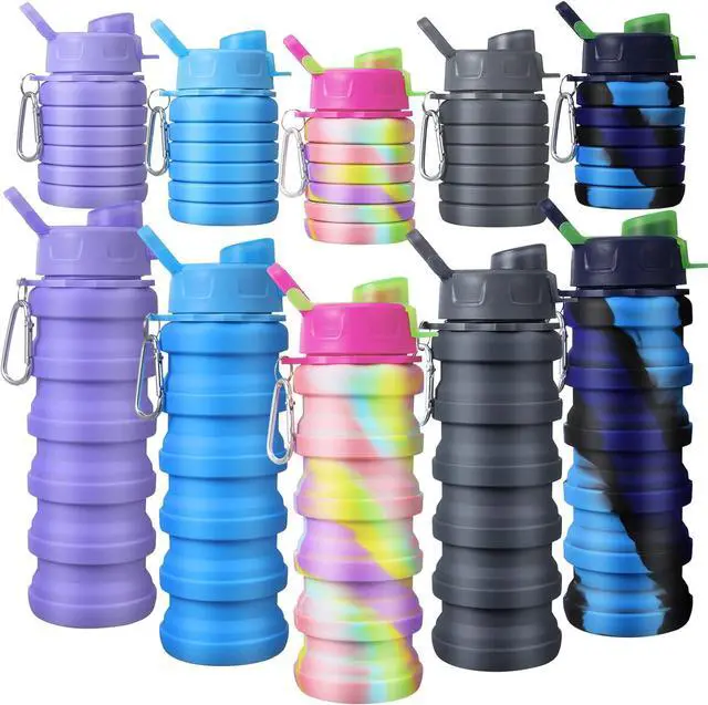 Main image of CHENGU 5 Pcs Collapsible Water Bottles 16 oz Portable Foldable Water Bottles Silicone Leak Proof Travel Water Bottle Reusable Sports Water Bottle with Metal Clip for Camping Hiking Travel (Colorful)