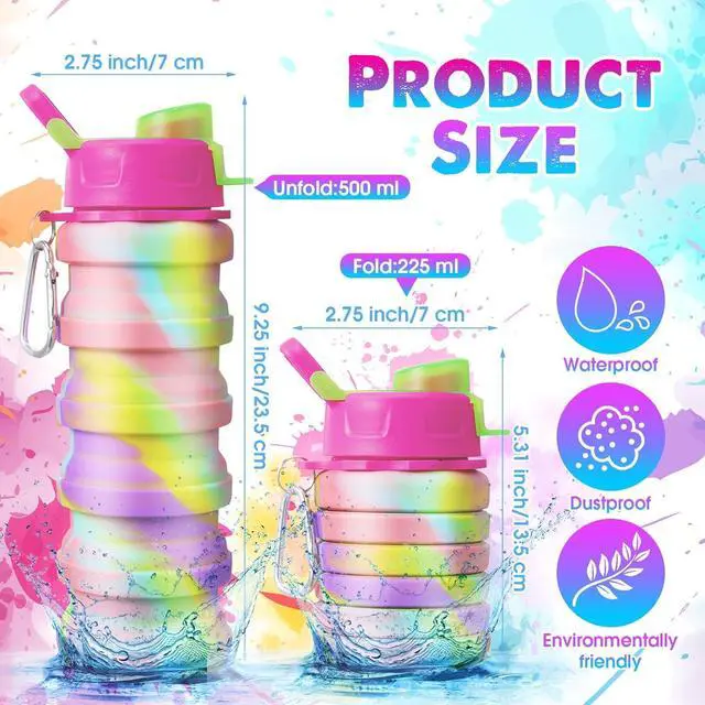 Alt view image 2 of 7 - CHENGU 5 Pcs Collapsible Water Bottles 16 oz Portable Foldable Water Bottles Silicone Leak Proof Travel Water Bottle Reusable Sports Water Bottle with Metal Clip for Camping Hiking Travel (Colorful)