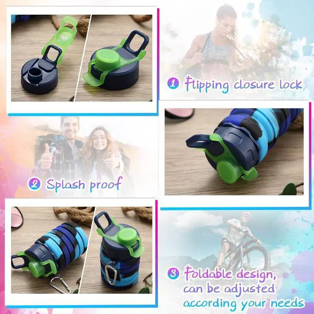 Alt view image 3 of 7 - CHENGU 5 Pcs Collapsible Water Bottles 16 oz Portable Foldable Water Bottles Silicone Leak Proof Travel Water Bottle Reusable Sports Water Bottle with Metal Clip for Camping Hiking Travel (Colorful)