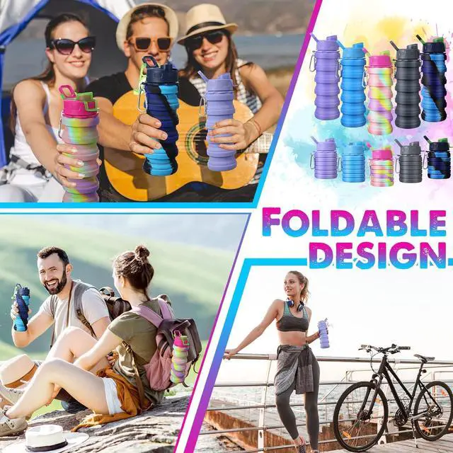 Alt view image 4 of 7 - CHENGU 5 Pcs Collapsible Water Bottles 16 oz Portable Foldable Water Bottles Silicone Leak Proof Travel Water Bottle Reusable Sports Water Bottle with Metal Clip for Camping Hiking Travel (Colorful)