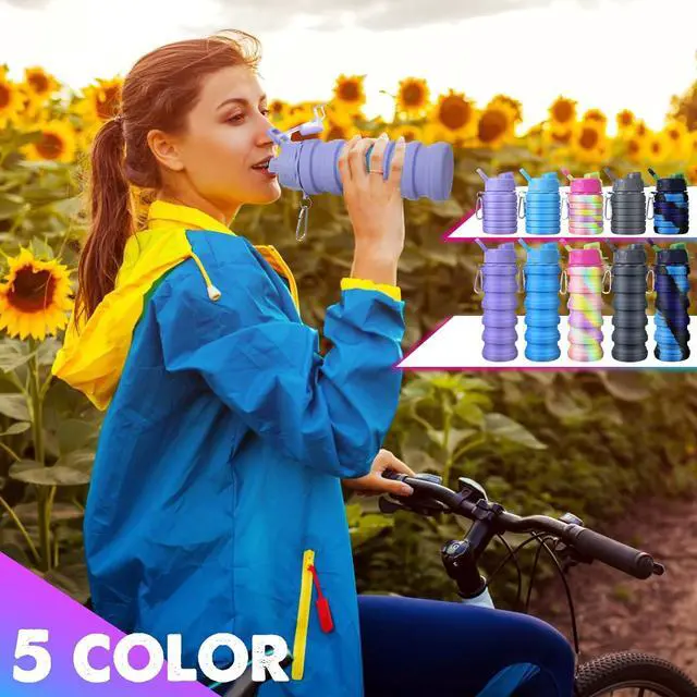 Alt view image 5 of 7 - CHENGU 5 Pcs Collapsible Water Bottles 16 oz Portable Foldable Water Bottles Silicone Leak Proof Travel Water Bottle Reusable Sports Water Bottle with Metal Clip for Camping Hiking Travel (Colorful)