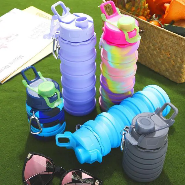 Alt view image 6 of 7 - CHENGU 5 Pcs Collapsible Water Bottles 16 oz Portable Foldable Water Bottles Silicone Leak Proof Travel Water Bottle Reusable Sports Water Bottle with Metal Clip for Camping Hiking Travel (Colorful)