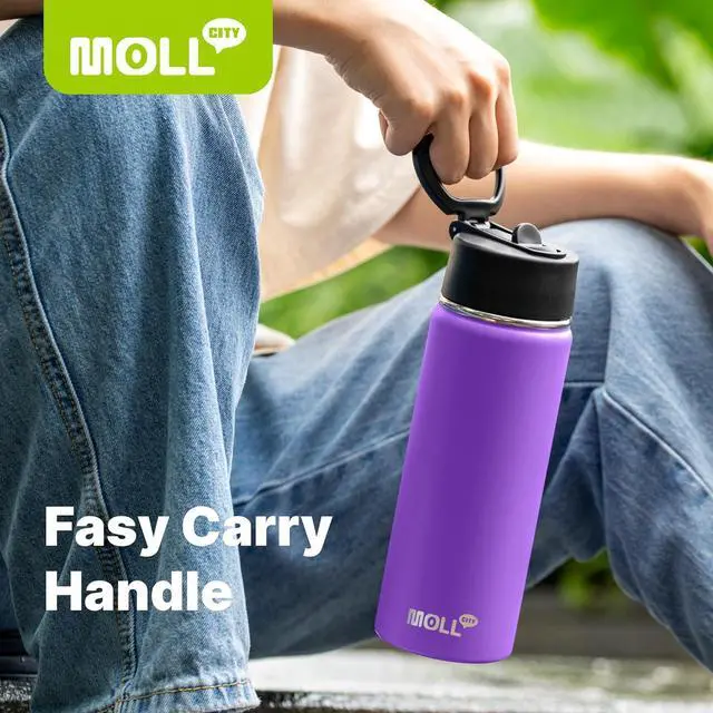 Alt view image 6 of 7 - Insulated Water Bottle with Straw-18 oz Stainless Steel Double Wall Vacuum Wide Mouth Water Bottle with Silicone Boot for Travel, Sports (Black)
