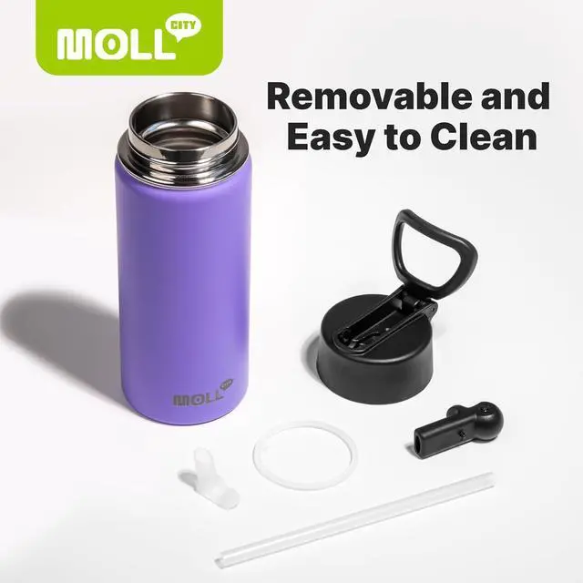 Alt view image 7 of 7 - Insulated Water Bottle with Straw-18 oz Stainless Steel Double Wall Vacuum Wide Mouth Water Bottle with Silicone Boot for Travel, Sports (Black)