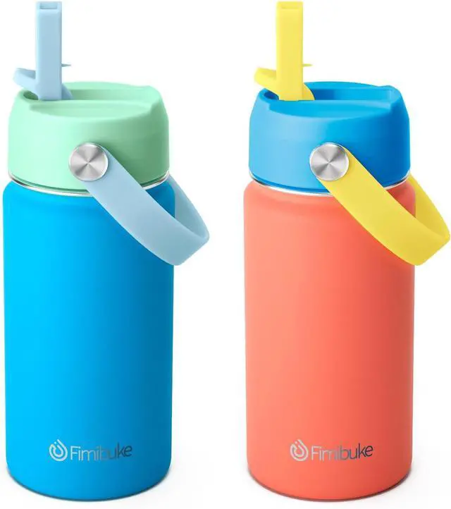 Main image of Fimibuke Kids Insulated Water Bottle, 14oz BPA FREE Double Wall Vacuum Tumbler 18/8 Stainless Steel Leak Proof Kids Cups with Straw Metal Water Bottle for School Boys Girls (2 Pack, Ocean Life)