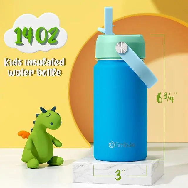 Alt view image 2 of 7 - Fimibuke Kids Insulated Water Bottle, 14oz BPA FREE Double Wall Vacuum Tumbler 18/8 Stainless Steel Leak Proof Kids Cups with Straw Metal Water Bottle for School Boys Girls (2 Pack, Ocean Life)