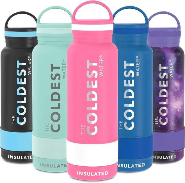 Alt view image 2 of 7 - Coldest Insulated Water Bottle with Handle Lid | Leak Proof, Simple Insulated Modern Stainless Steel, Double Walled, Sport Thermos Bottles, Metal Flask | 21oz