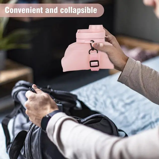 Alt view image 3 of 7 - Collapsible Water Bottles, 2L/64OZ travel water bottle Bottle with Straw, Half Gallon Large Water Bottle for Travel Outdoor Sports Runing Fitness Yoga (Upgraded pink)