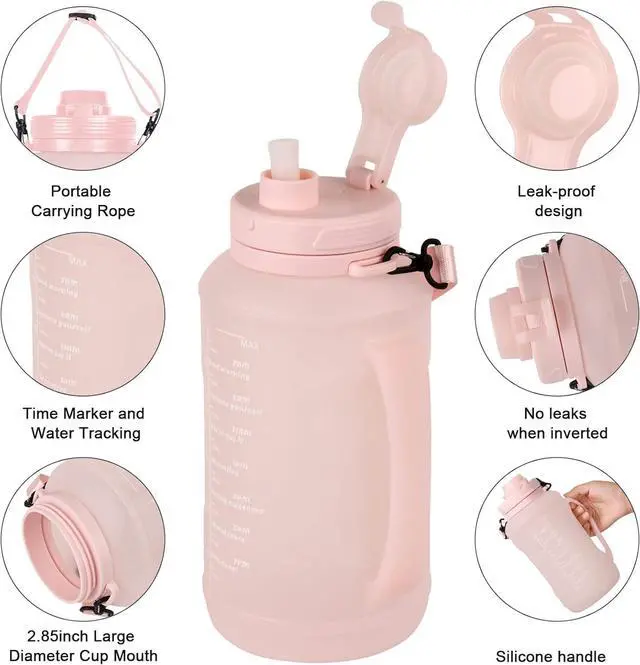 Alt view image 5 of 7 - Collapsible Water Bottles, 2L/64OZ travel water bottle Bottle with Straw, Half Gallon Large Water Bottle for Travel Outdoor Sports Runing Fitness Yoga (Upgraded pink)