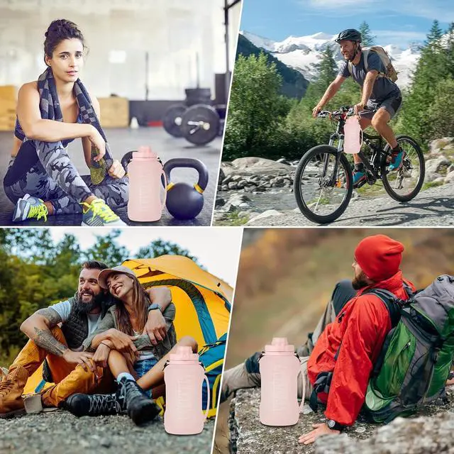 Alt view image 6 of 7 - Collapsible Water Bottles, 2L/64OZ travel water bottle Bottle with Straw, Half Gallon Large Water Bottle for Travel Outdoor Sports Runing Fitness Yoga (Upgraded pink)