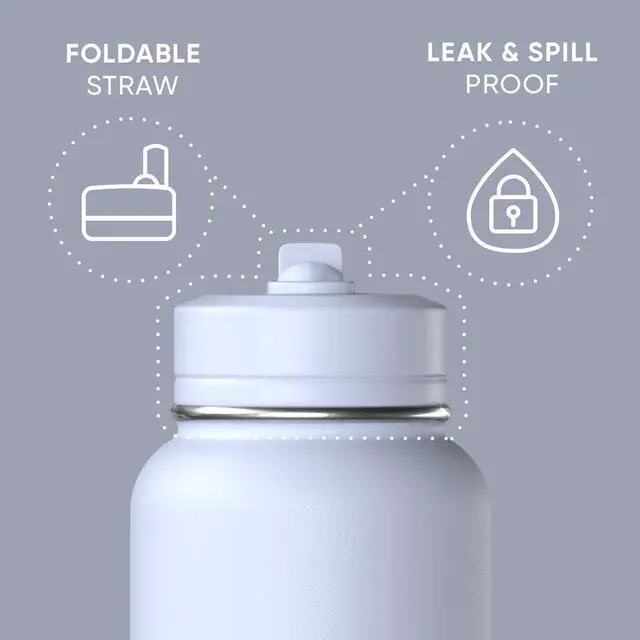 Alt view image 2 of 7 - Hydrapeak 32oz Sport Insulated Water Bottle with Straw or Chug Lid, Leak & Spill Proof, Keeps Drinks Cold for 24 Hours, Hot for 12 Hours, Premium Stainless Steel Water Bottles (32oz, Ice)