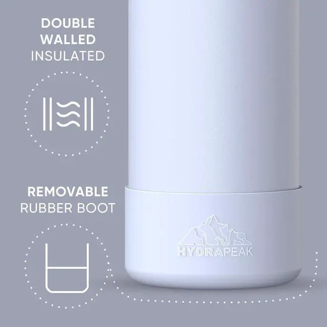 Alt view image 3 of 7 - Hydrapeak 32oz Sport Insulated Water Bottle with Straw or Chug Lid, Leak & Spill Proof, Keeps Drinks Cold for 24 Hours, Hot for 12 Hours, Premium Stainless Steel Water Bottles (32oz, Ice)