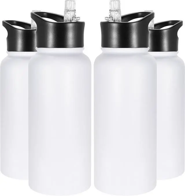 Main image of VEGOND 32 oz Insulated Water Bottle Bulk Stainless Steel Metal Water Bottles with Leak Proof Straw Lid & Spout Lid, Wide Mouth Double Walled Vacuum Travel Sports Bottle, 4 Pack