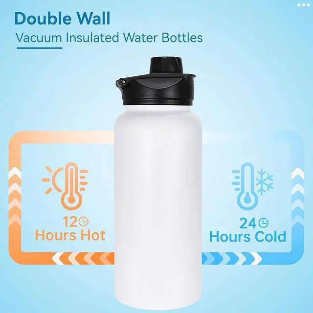 Alt view image 3 of 7 - VEGOND 32 oz Insulated Water Bottle Bulk Stainless Steel Metal Water Bottles with Leak Proof Straw Lid & Spout Lid, Wide Mouth Double Walled Vacuum Travel Sports Bottle, 4 Pack