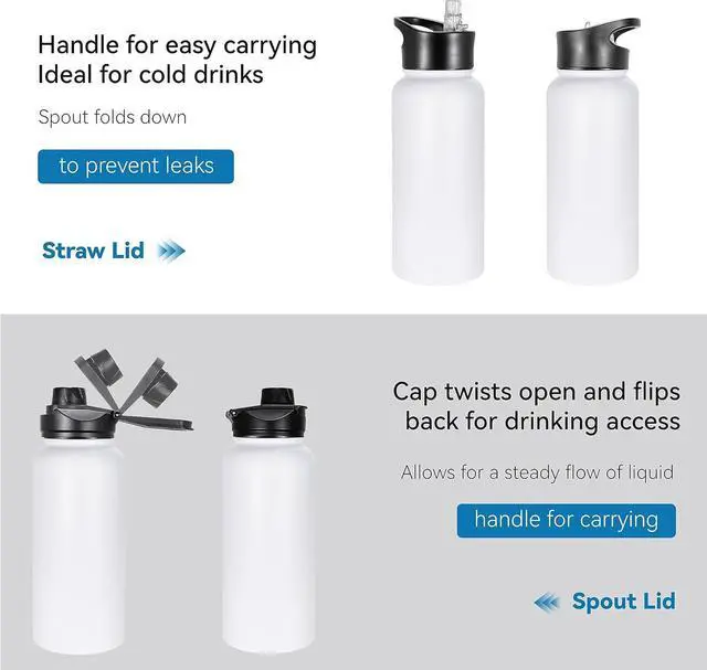 Alt view image 5 of 7 - VEGOND 32 oz Insulated Water Bottle Bulk Stainless Steel Metal Water Bottles with Leak Proof Straw Lid & Spout Lid, Wide Mouth Double Walled Vacuum Travel Sports Bottle, 4 Pack
