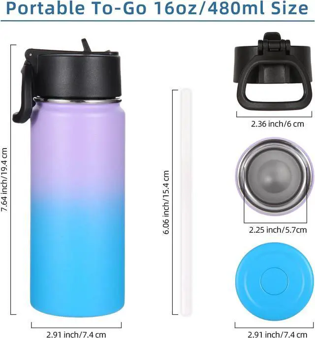 Alt view image 2 of 7 - Volhoply 16 OZ Kids Water Bottle Bulk 4 Pack,Insulated Sports Bottles with Straw Lid,Stainless Steel Bottle with Handle Keep Cold,Double Wall Vacuum Thermos Cups for School,Girls(Assorted,Set of 4)