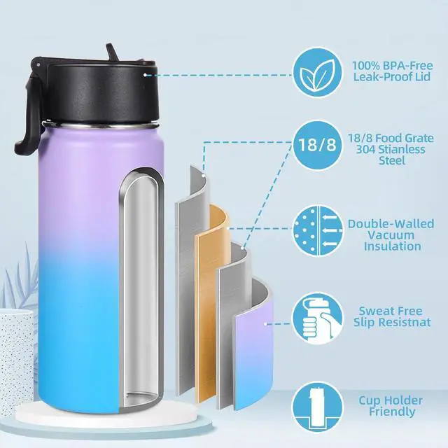 Alt view image 4 of 7 - Volhoply 16 OZ Kids Water Bottle Bulk 4 Pack,Insulated Sports Bottles with Straw Lid,Stainless Steel Bottle with Handle Keep Cold,Double Wall Vacuum Thermos Cups for School,Girls(Assorted,Set of 4)