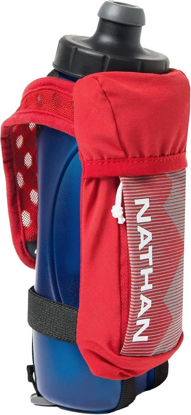 Main image of Nathan Running Handheld Quick Squeeze Water Bottle. No-Grip Adjustable Hand Strap. 12oz / 18oz / Insulated. Reflective Hydration Water Bottle.