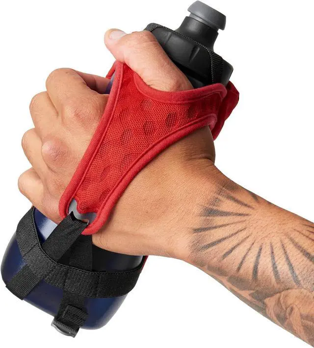 Alt view image 7 of 7 - Nathan Running Handheld Quick Squeeze Water Bottle. No-Grip Adjustable Hand Strap. 12oz / 18oz / Insulated. Reflective Hydration Water Bottle.