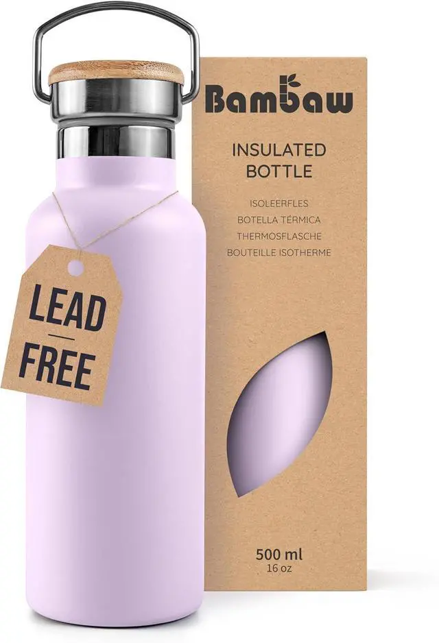 Main image of Bambaw Insulated Water Bottle 16 oz, Lavender Water Bottle Stainless Steel, Metal Water Bottle for Travel, Hot Water Bottle, Stainless Steel Water Bottle  Lavender Haze