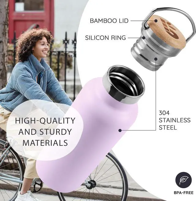 Alt view image 2 of 7 - Bambaw Insulated Water Bottle 16 oz, Lavender Water Bottle Stainless Steel, Metal Water Bottle for Travel, Hot Water Bottle, Stainless Steel Water Bottle  Lavender Haze