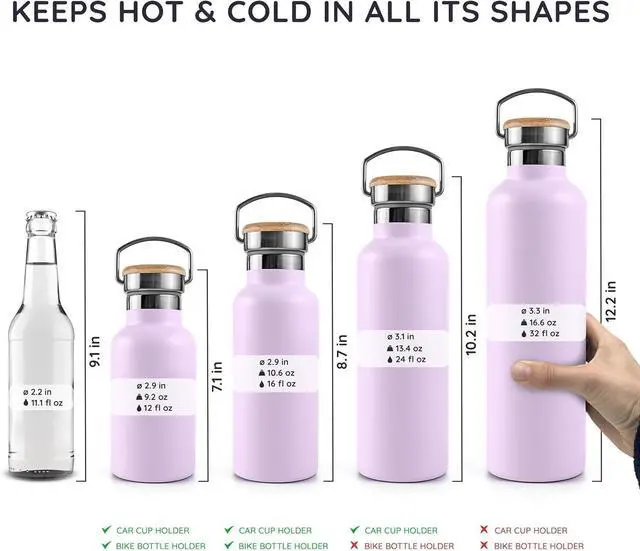 Alt view image 5 of 7 - Bambaw Insulated Water Bottle 16 oz, Lavender Water Bottle Stainless Steel, Metal Water Bottle for Travel, Hot Water Bottle, Stainless Steel Water Bottle  Lavender Haze