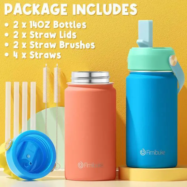 Alt view image 6 of 7 - Kids Insulated Water Bottle - 14oz BPA-FREE 18/8 Stainless Steel Travel Tumbler Leak Proof Double Wall Vacuum Kid Cup with Straw Metal Water Bottle for School Boys Girls2 Pack Candy/Bubble