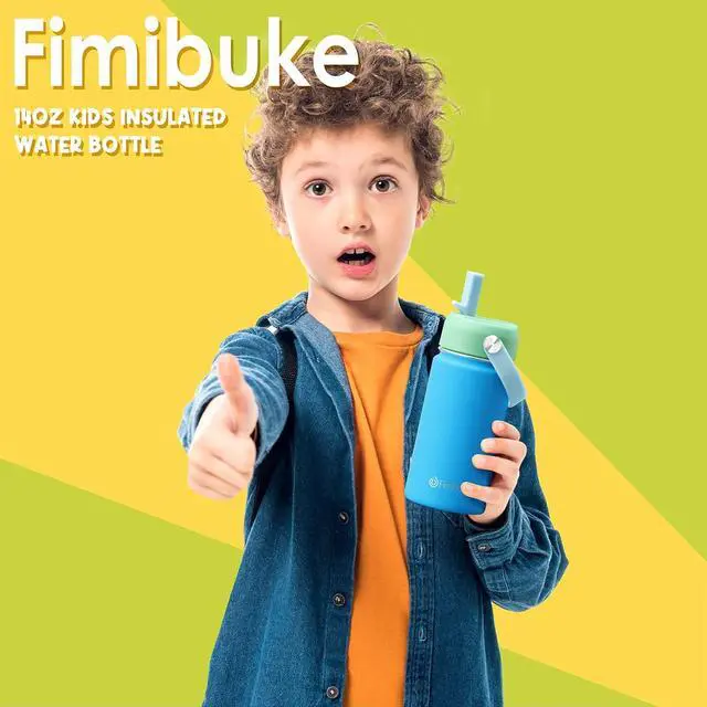 Alt view image 7 of 7 - Fimibuke Kids Insulated Water Bottle, 14oz BPA FREE Double Wall Vacuum Tumbler 18/8 Stainless Steel Leak Proof Kids Cups with Straw Metal Water Bottle for School Boys Girls (2 Pack, Ocean Life)