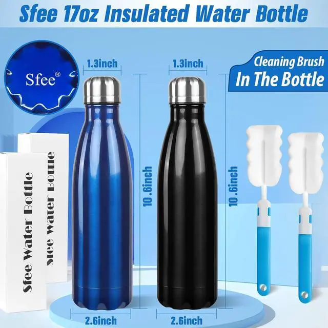 Alt view image 2 of 6 - Sfee Insulated Water Bottle, 17 oz Stainless Steel Water Bottles, Double Wall Vacuum Reusable Water Bottles Leak Proof BPA-FREE Sports Bottle Cup Keep Hot&Cold for Running Gym Workout Cycling Kids