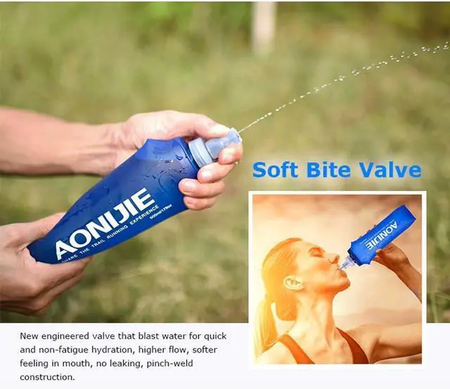 Alt view image 3 of 7 - AONIJIE 2 Pack Soft Water Bottle, TPU Collapsible Flask Foldable Bottles for Hydration Pack, BPA-Free, for Running Hiking Cycling Climbing (2 Pcs - 250ml)