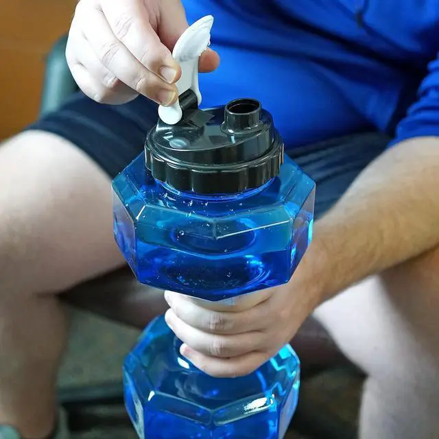 Alt view image 5 of 7 - Southern Homewares 2.2L Dumbbell Shape Water Bottle Exercise Gym Fitness Sports Workout Portable See Through, Blue, 5.65" x 5.65" x 11.90". (Model: SH-10336)