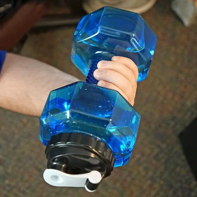 Alt view image 6 of 7 - Southern Homewares 2.2L Dumbbell Shape Water Bottle Exercise Gym Fitness Sports Workout Portable See Through, Blue, 5.65" x 5.65" x 11.90". (Model: SH-10336)