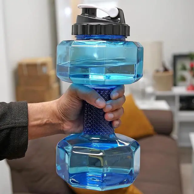 Alt view image 7 of 7 - Southern Homewares 2.2L Dumbbell Shape Water Bottle Exercise Gym Fitness Sports Workout Portable See Through, Blue, 5.65" x 5.65" x 11.90". (Model: SH-10336)