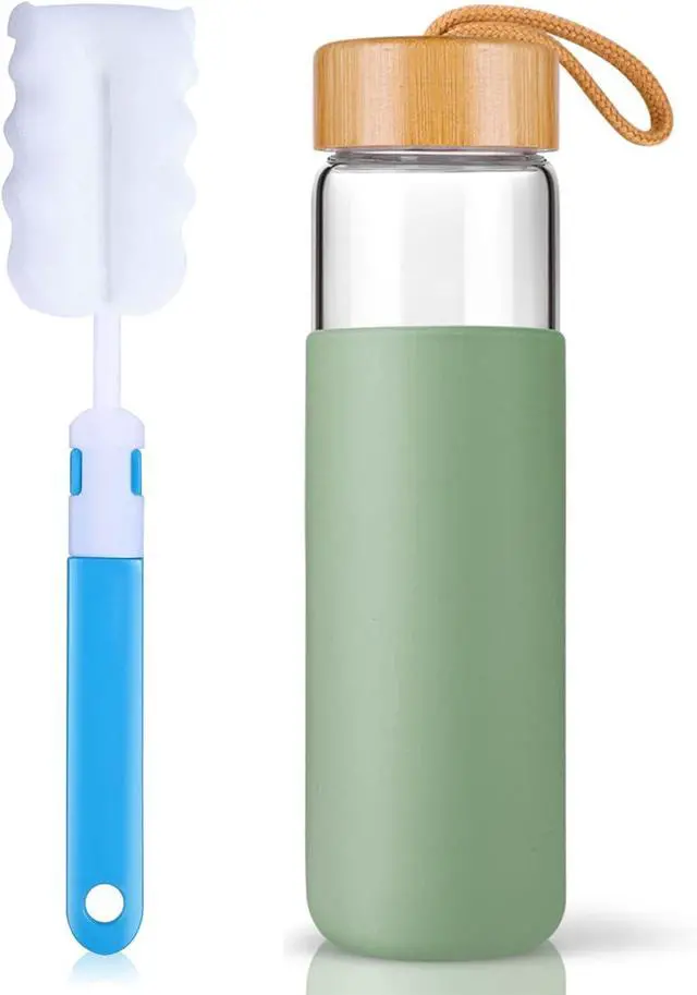 Alt view image 2 of 7 - 20 Oz Borosilicate Glass Water Bottles with Silicone Sleeve BPA Free, Dishwasher Safe - Reusable Clear Glass Drinking with Leak Proof Bamboo Lid | Perfect Gym Water Bottles for Men & Women