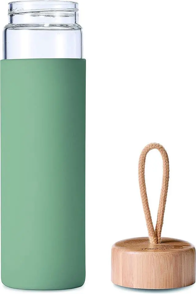Alt view image 4 of 7 - 20 Oz Borosilicate Glass Water Bottles with Silicone Sleeve BPA Free, Dishwasher Safe - Reusable Clear Glass Drinking with Leak Proof Bamboo Lid | Perfect Gym Water Bottles for Men & Women