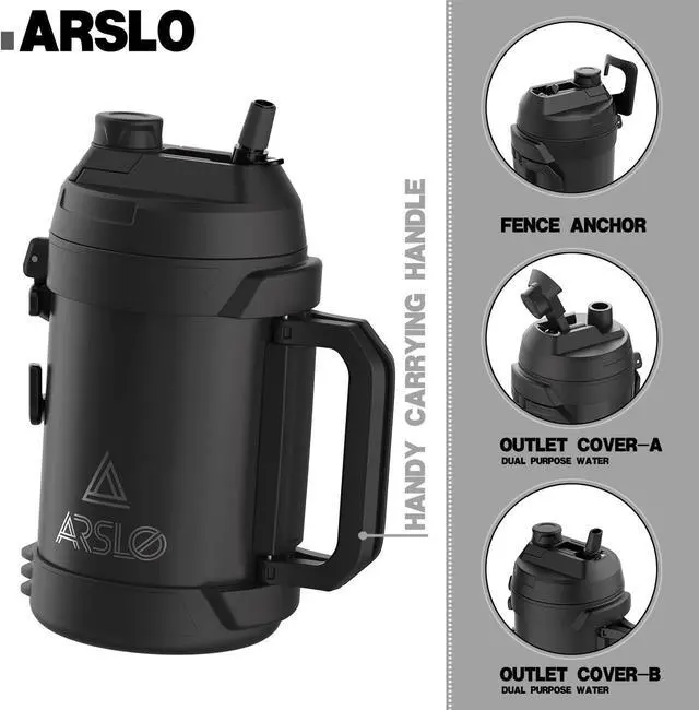Alt view image 3 of 7 - Sports Water Jug - Gallon Water Bottle - Large Insulated Stainless Steel Bottle for Gym, Workouts, Basketball, Football, Soccer - Keep Water Cold for Up To 24 Hours - 108 Ounce (Black)