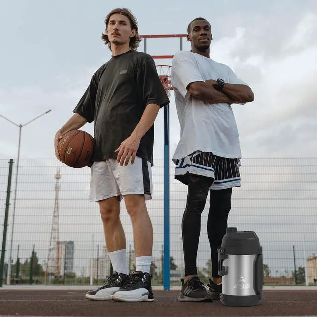 Alt view image 6 of 7 - Sports Water Jug - Gallon Water Bottle - Large Insulated Stainless Steel Bottle for Gym, Workouts, Basketball, Football, Soccer - Keep Water Cold for Up To 24 Hours - 108 Ounce (Black)
