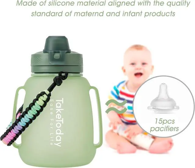 Alt view image 3 of 7 - TakeToday 40 OZ Motivational Water Bottle with Straw and Paracord Handle 1.2L Silicone Sports Water Bottle with Time Marker(Green)