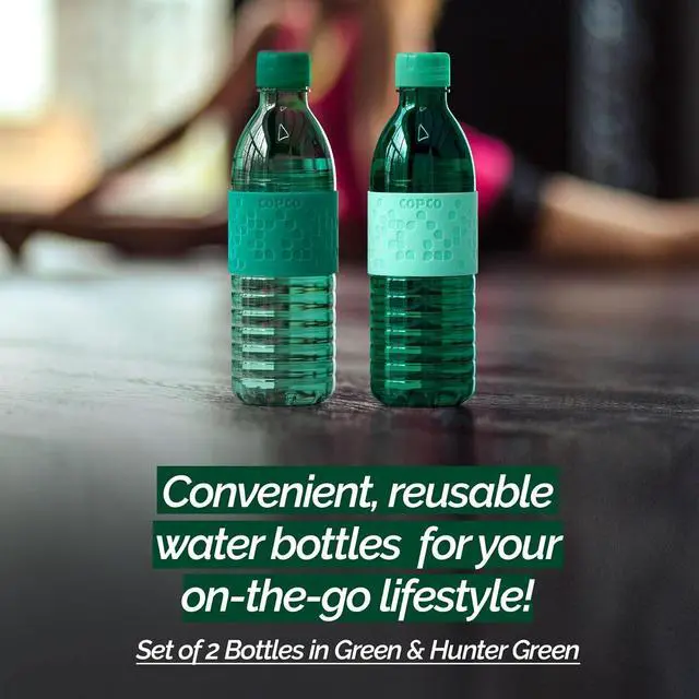 Alt view image 2 of 7 - Copco Hydra 16.9oz Water Bottle, Set of 2 - Non-Slip Sleeve & BPA-Free Tritan Plastic - Dishwasher Safe, Reusable To Go Bottle - Leak-Proof, Spill-Proof, Portable Water Bottle (Green & Hunter Green)