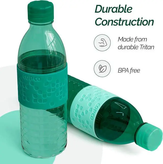 Alt view image 3 of 7 - Copco Hydra 16.9oz Water Bottle, Set of 2 - Non-Slip Sleeve & BPA-Free Tritan Plastic - Dishwasher Safe, Reusable To Go Bottle - Leak-Proof, Spill-Proof, Portable Water Bottle (Green & Hunter Green)