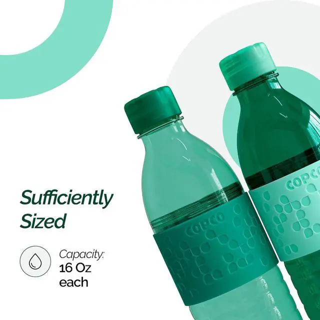 Alt view image 7 of 7 - Copco Hydra 16.9oz Water Bottle, Set of 2 - Non-Slip Sleeve & BPA-Free Tritan Plastic - Dishwasher Safe, Reusable To Go Bottle - Leak-Proof, Spill-Proof, Portable Water Bottle (Green & Hunter Green)