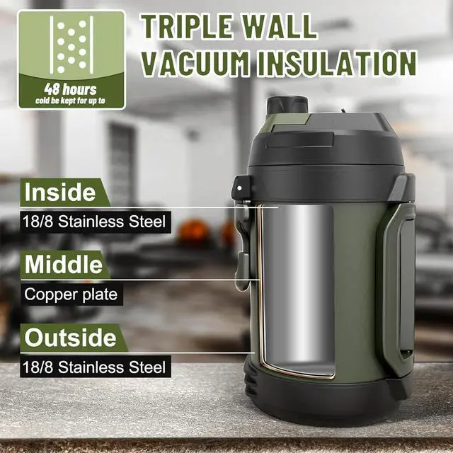 Alt view image 5 of 7 - Hydraful Gallon Water Bottle, 128 oz Large Insulated Stainless Steel Sports Water Jug, Large Triple Wall Vacuum Insulation Water Bottle-Keeps Cold up to 48 Hrs-Sweat Proof, for Gym, Hiking & Camping