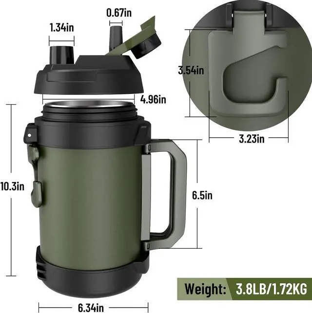 Alt view image 7 of 7 - Hydraful Gallon Water Bottle, 128 oz Large Insulated Stainless Steel Sports Water Jug, Large Triple Wall Vacuum Insulation Water Bottle-Keeps Cold up to 48 Hrs-Sweat Proof, for Gym, Hiking & Camping